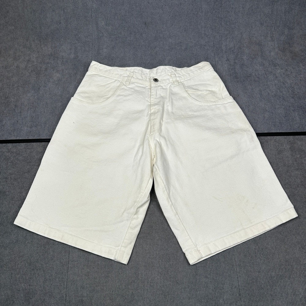 BB Logo Denim Shorts Off White Relaxed Fit Wide Leg Skater Streetwear 30W